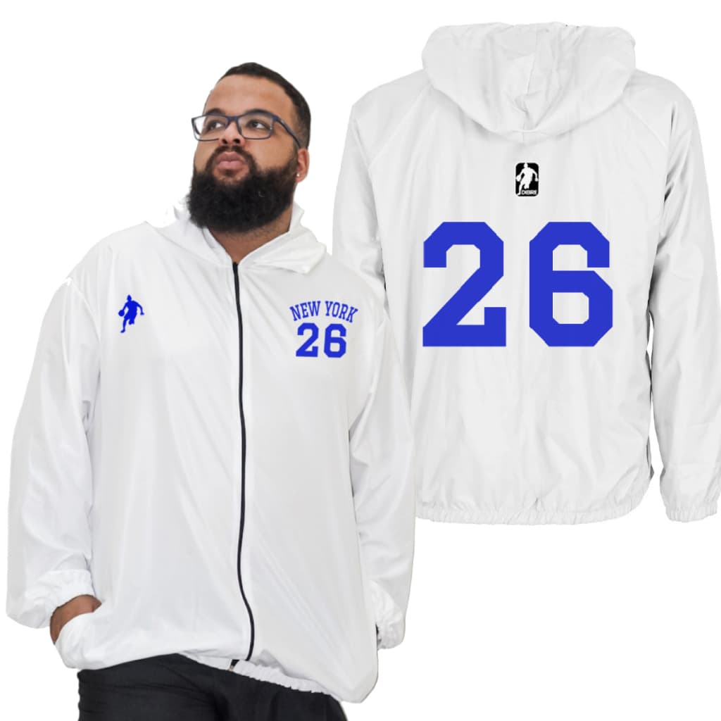 Corta Vento Time Basquete New York 26 Jaqueta Plus Size  Unissex P ao G5
