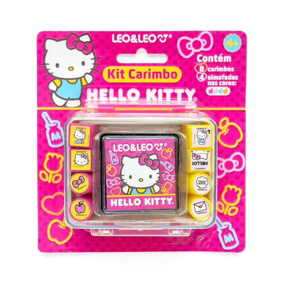 Kit Carimbos Hello Kitty Com Almofadas Coloridas E Maleta
