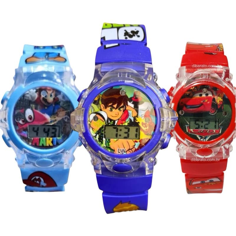 Relógio Infantil Masculino e Feminino Ben 10 Mário Homem Aranha Barato