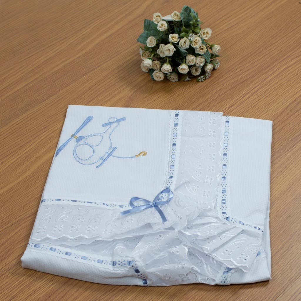 Manta De Piquet 100% Algodão Forrada Com Tecido e Bordas Com Detalhes Em Lese Menina Menino