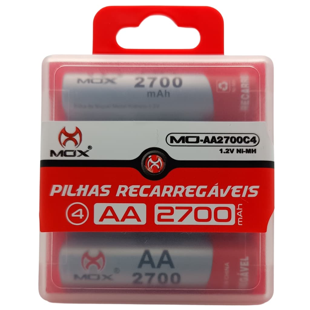 Case C/ 4 Pilhas Baterias Recarregáveis 2700mah Aa 1.2v Ni-mh