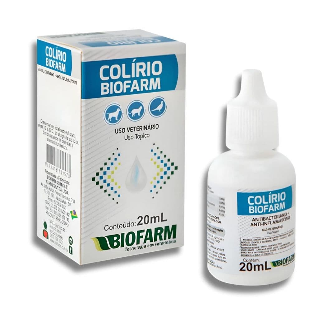Colírio Antibacteriano Biofarm para Cães e Gatos - 20ml - Biofarm Tratamento Ocular Remédio Olhos