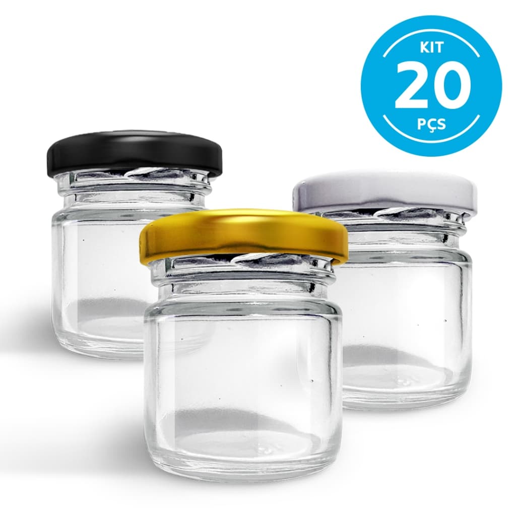 KIT c/20 Potes de Vidro 40ml p/Geleias, Doces, Conservas, Temperos, Compotas