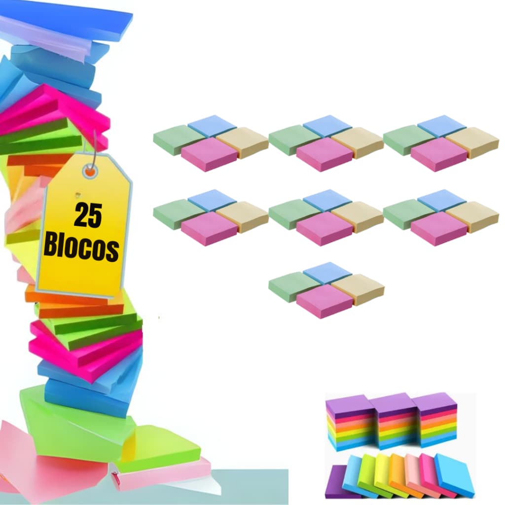 Bloco De Notas Post Auto Adesivo Cubo Colorido It Kit 24 Blocos 2400 Folhas