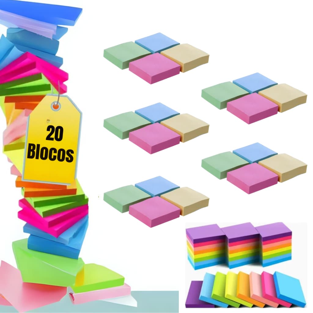 Bloco De Notas Post Auto Adesivo Cubo Colorido It Kit 20 Blocos 2000 Folhas