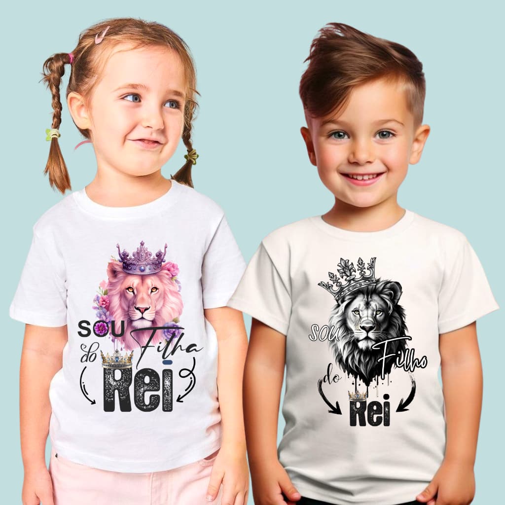 Camiseta infantil blusa camisa filha do rei e filho do rei moda infantil cristã menina e menino