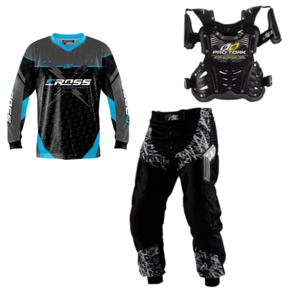Conjunto Azul Calça Camisa Tamanho Infantil Colete Pro Tork Piloto Kids Motocross Off Road