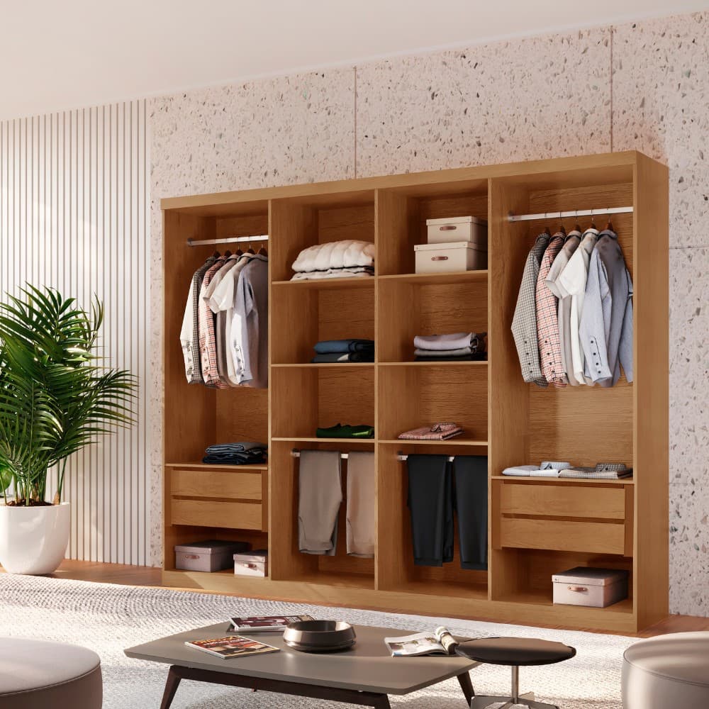 Closet Casal Hera Gold 4 gavetas e 8 prateleiras MDF Rufato