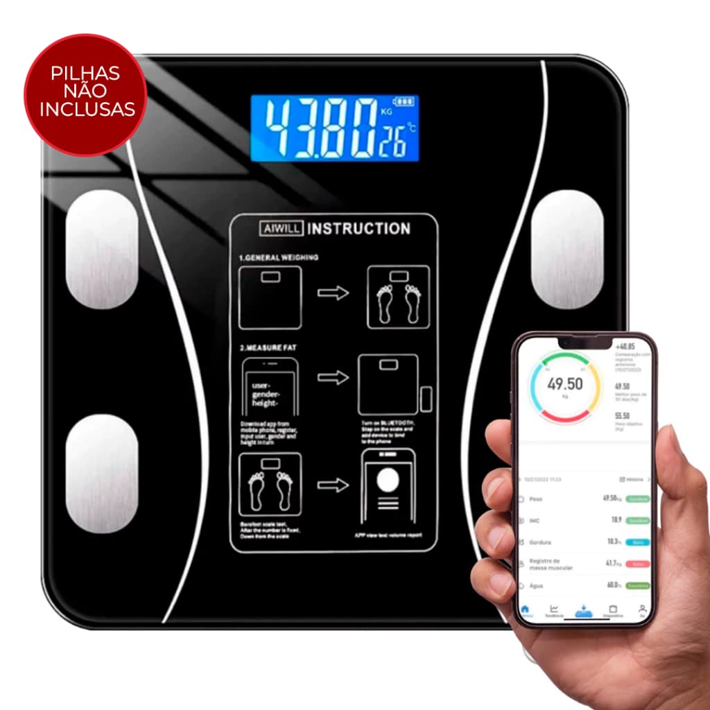Balança Digital Bioimpedância Profissional Suporta Até 140kg via Bluethooth