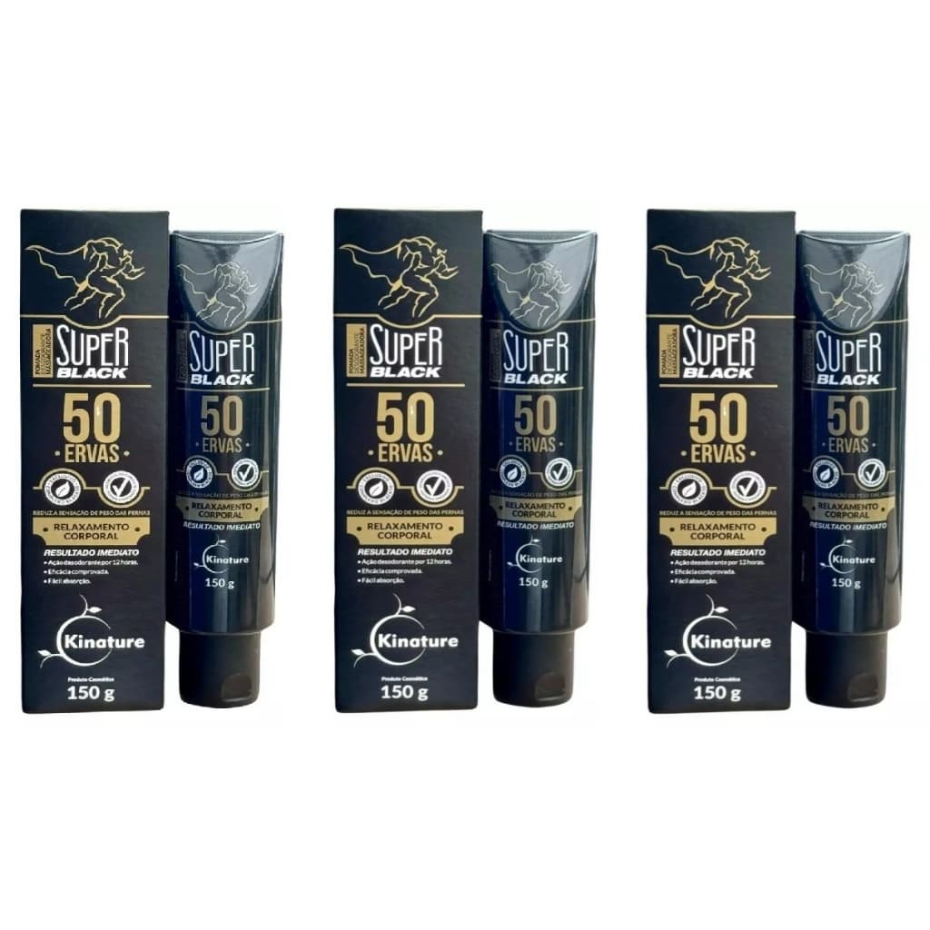 Kit 3un Pomada Massageadora Super Black 50 Ervas 150g Kinature - Bio instinto