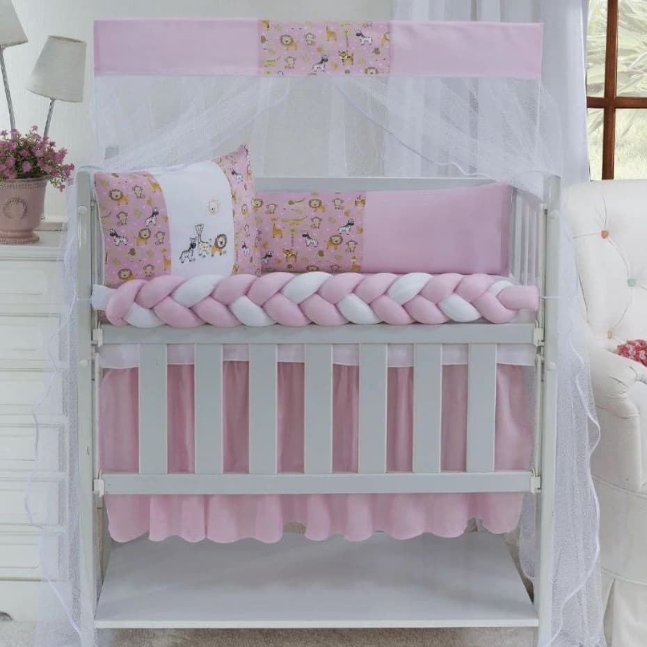 Kit Para Mini Berço 6 Peças Trança E Mosquiteiro Feminino envio imediato