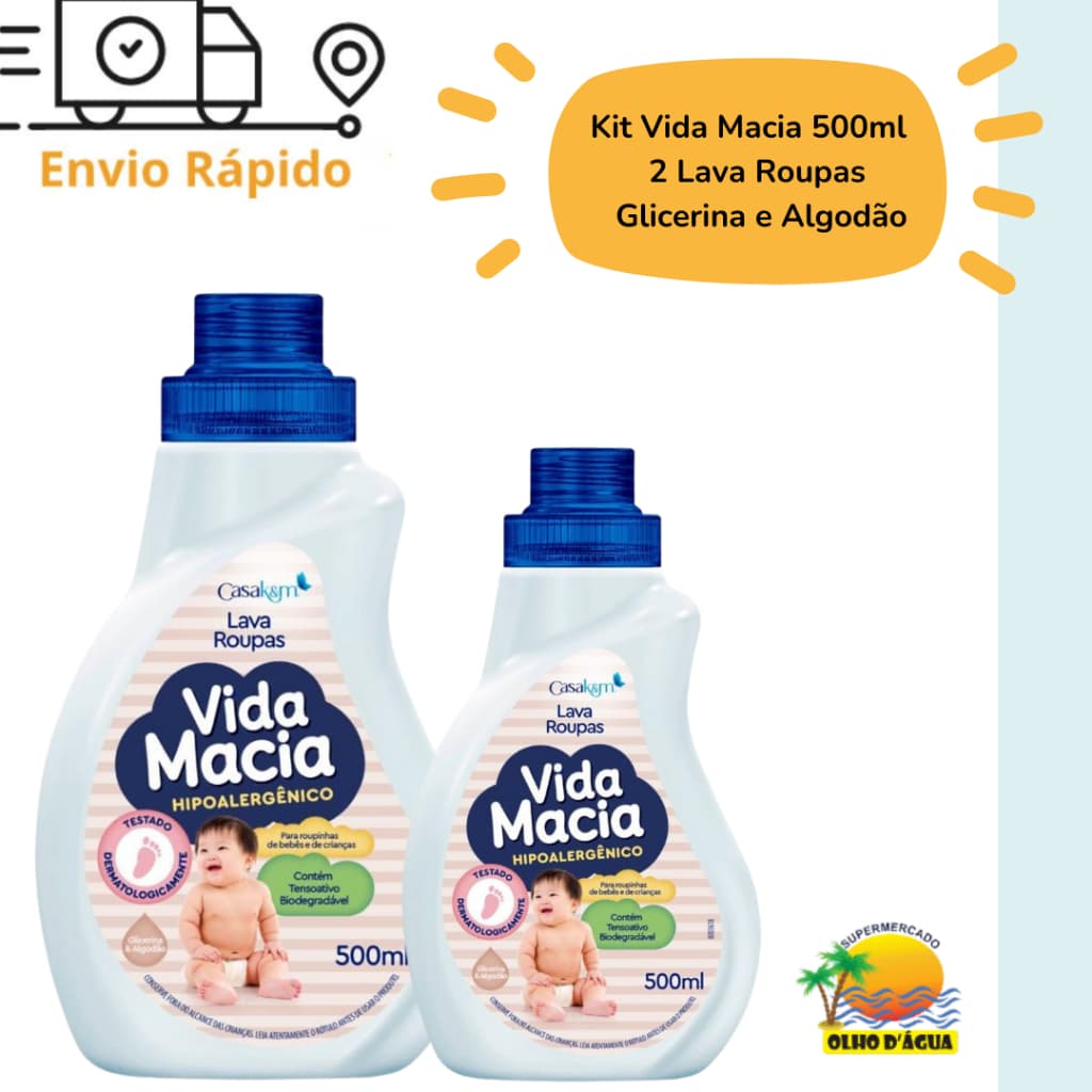 Kit Vida Macia Glicerina e Algodão -  2 Lava Roupas 500ml  *NOVA FRAGRÂNCIA*