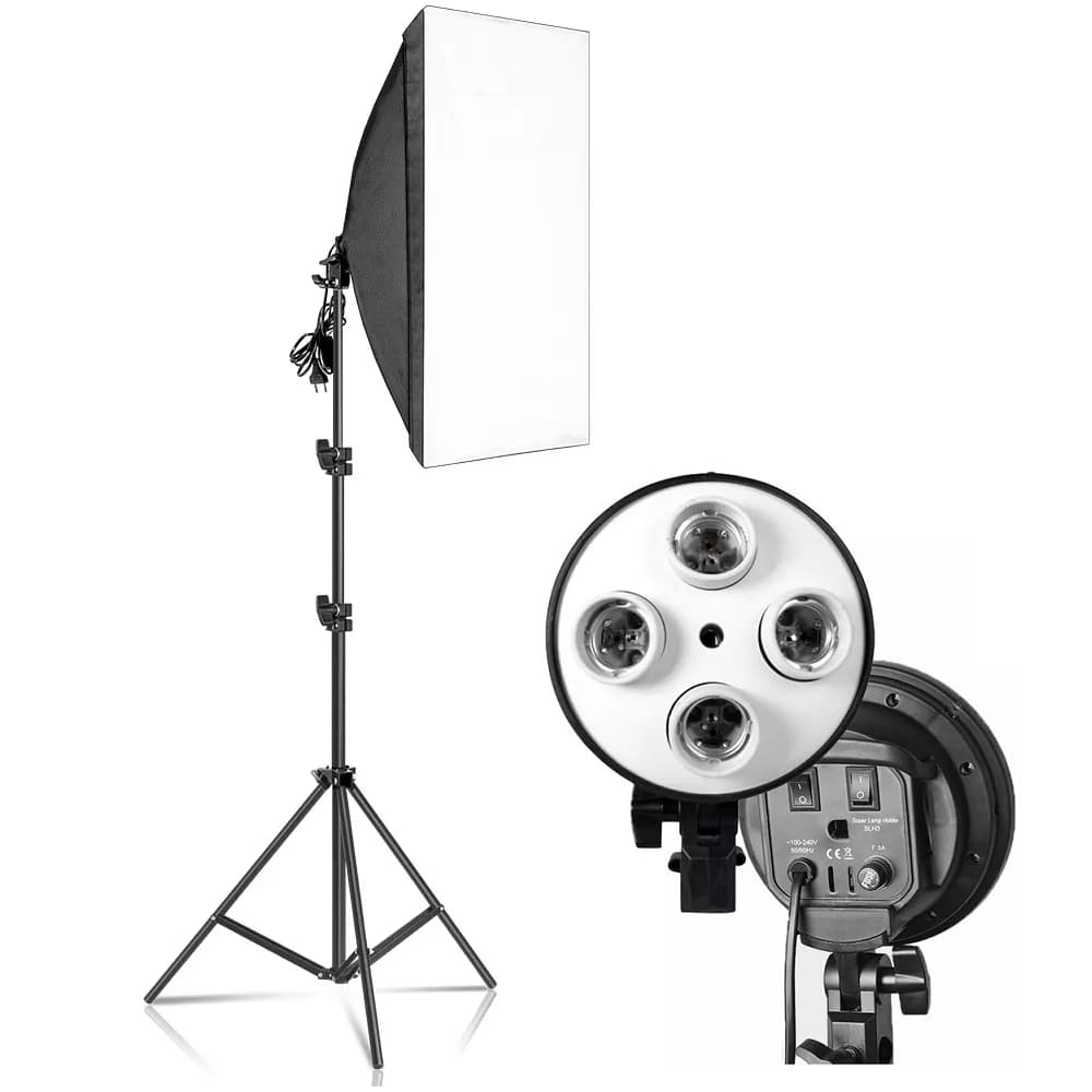 Kit Softbox 50x70 Luz Contínua Tripé 2m Quadruplo 4 Lâmpadas