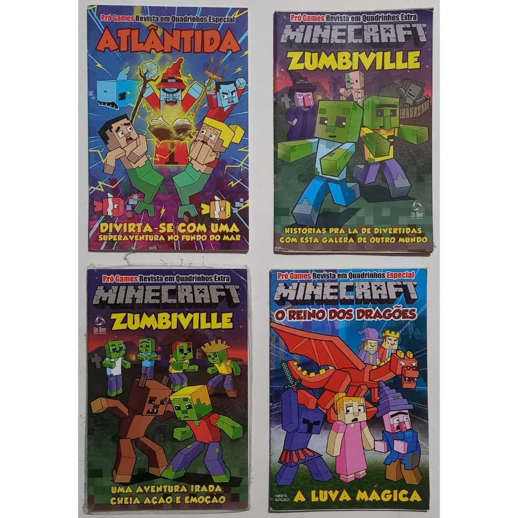 4 GIBIS MINECRAFT Revista em Quadrinhos MINECRAFT 4 Edições s/ Repetição Pró Games MINECRAFT