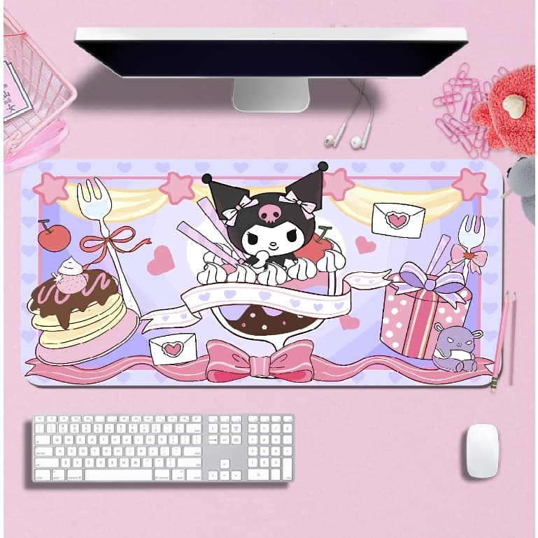 Mouse Pad Gamer p/ Destktop Borda Costurada Estampas Rosa Meninas  Kawaii