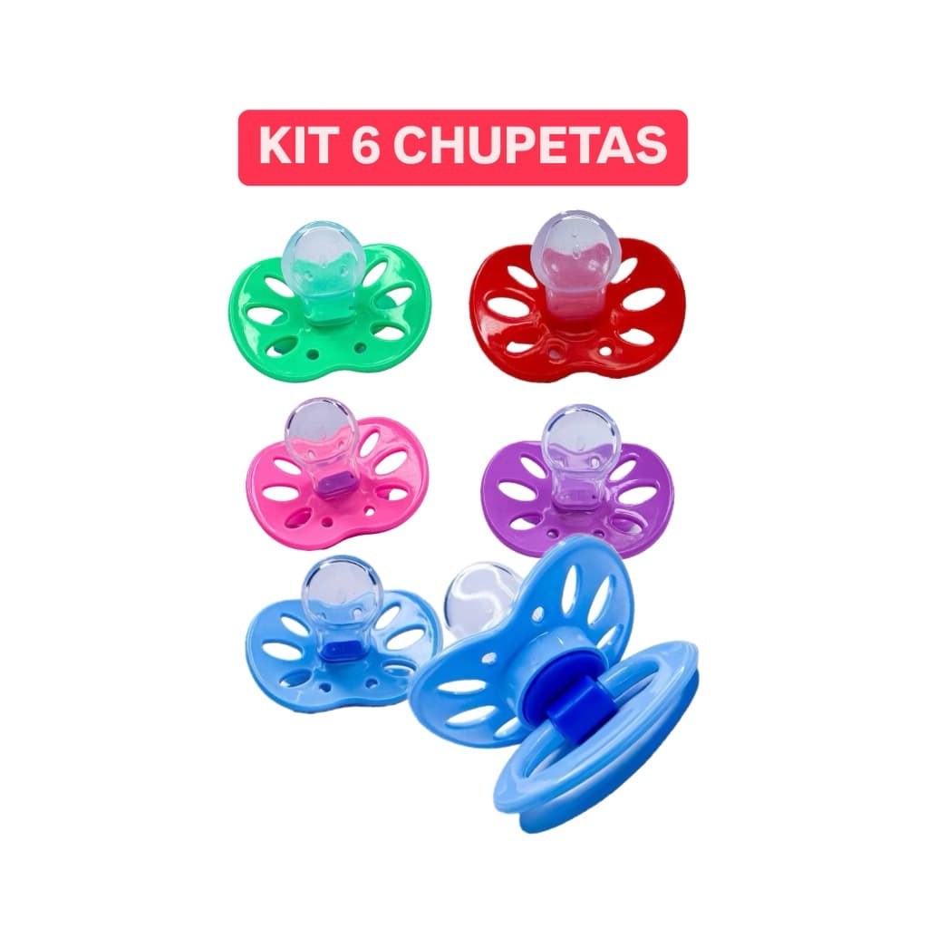 KIT 6 CHUPETAS BARATINHO BICO SILICONE ORTO OU REDONDO FASE 2
