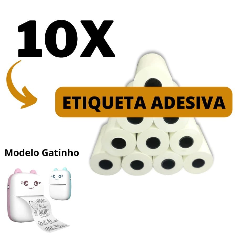 Etiqueta Adesiva Para Mini Impressora Gatinho - 10 Rolos