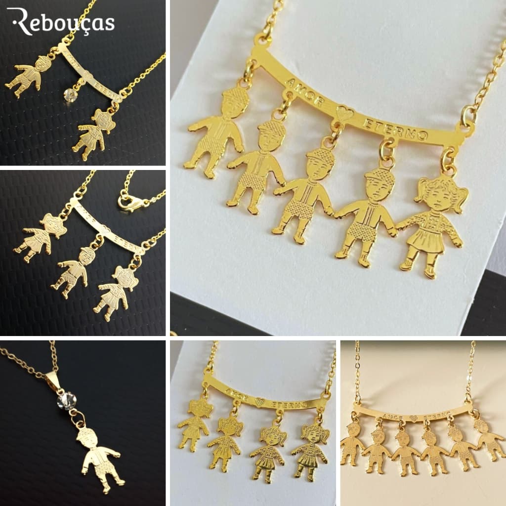 Colar 4 Quatro Meninos 1 Uma Menina Folheado A Ouro Para Adulto Mulher