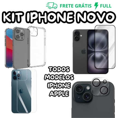(KIT IPHONE NOVO PROTEGIDO) PELÍCULA FRONTAL DE VIDRO 3D + PELÍCULA TRASEIRA DE CERÂMICA + PELÍCULA DE CÂMERA 3D + CAPA