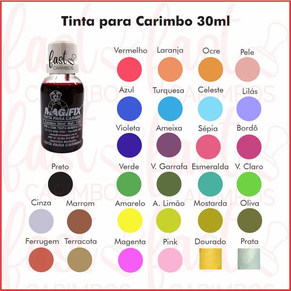 Tinta Profissional para Carimbo 29 CORES Disponíveis