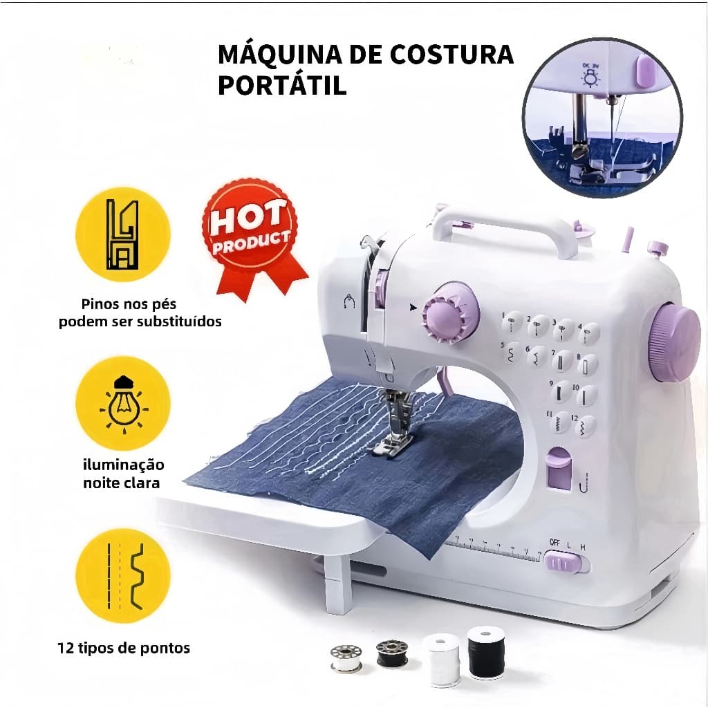NOVO Mini Máquina De Costura Multifuncional Doméstica Composta de 12 Pontos