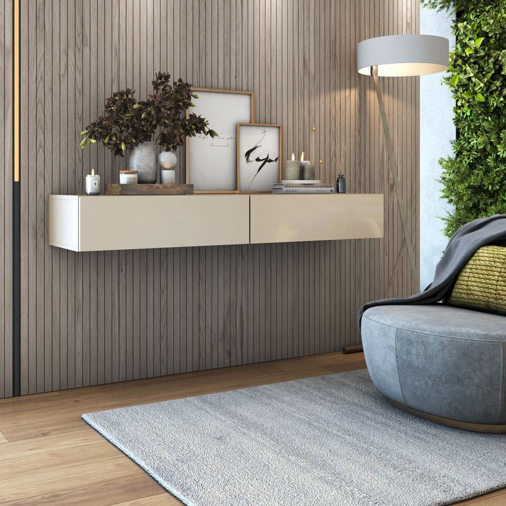 aparador para sala 2 gavetas suspenso de parede eros 1,10mt luxuoso p/ cantinho do café hall entrada