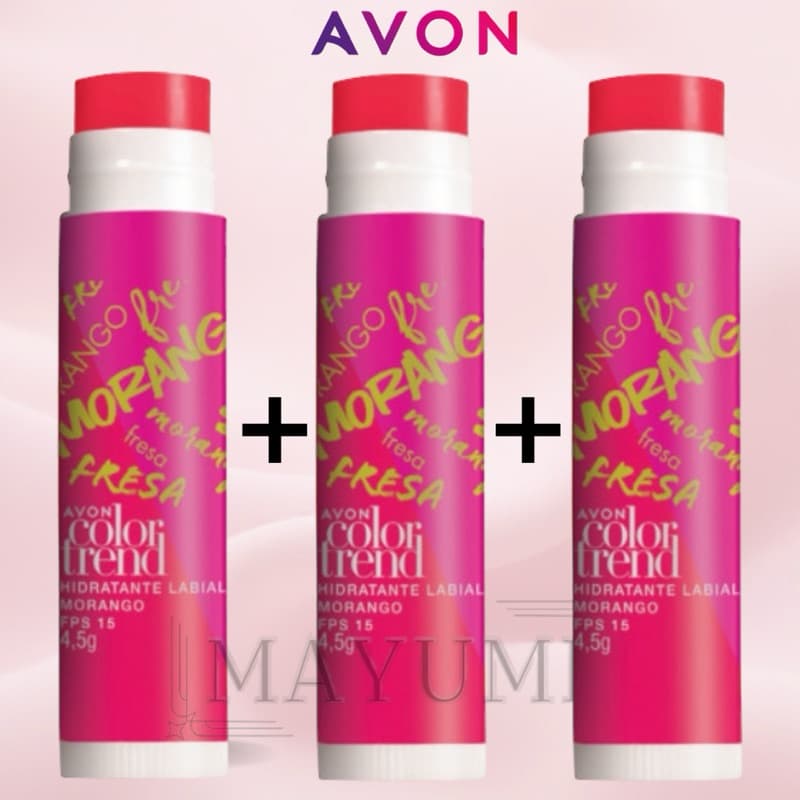 Batom Hidratante Labial Avon Morango Color Trend kit 3 Unidades.
