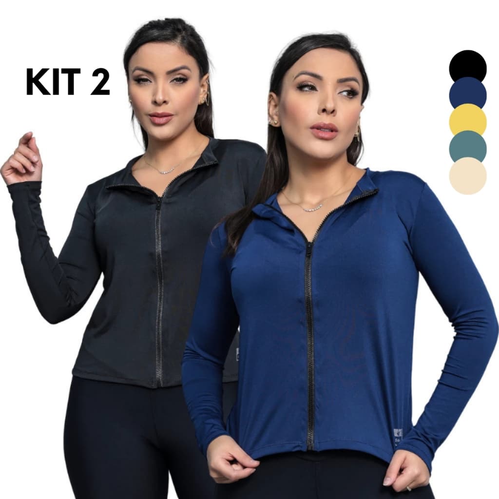 Kit 2 Casaco Blusa Treino Proteção Solar Uv Academia Ziper