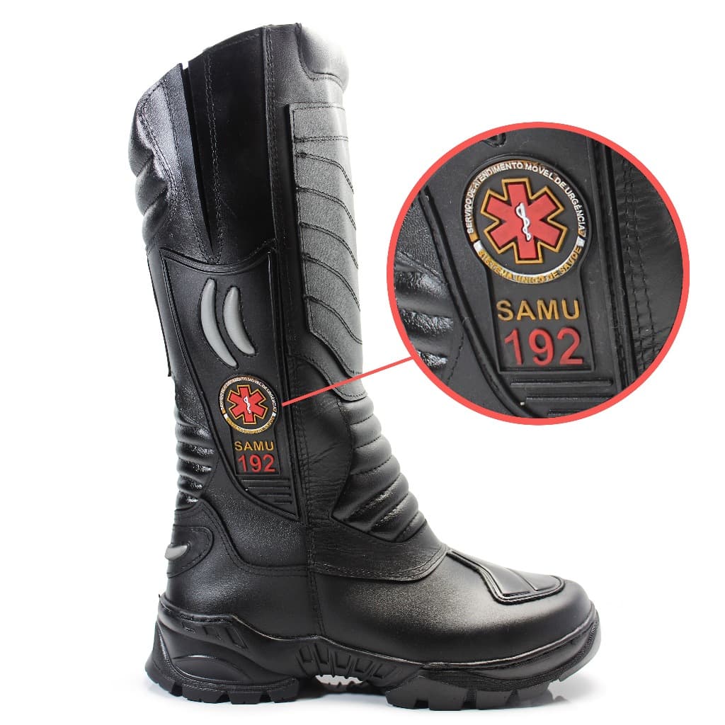 Bota Militar Civil Cano Longo 100% Couro + Palmilha Gel com C.A Bombeiro, Socorrista, Samu, Lisa