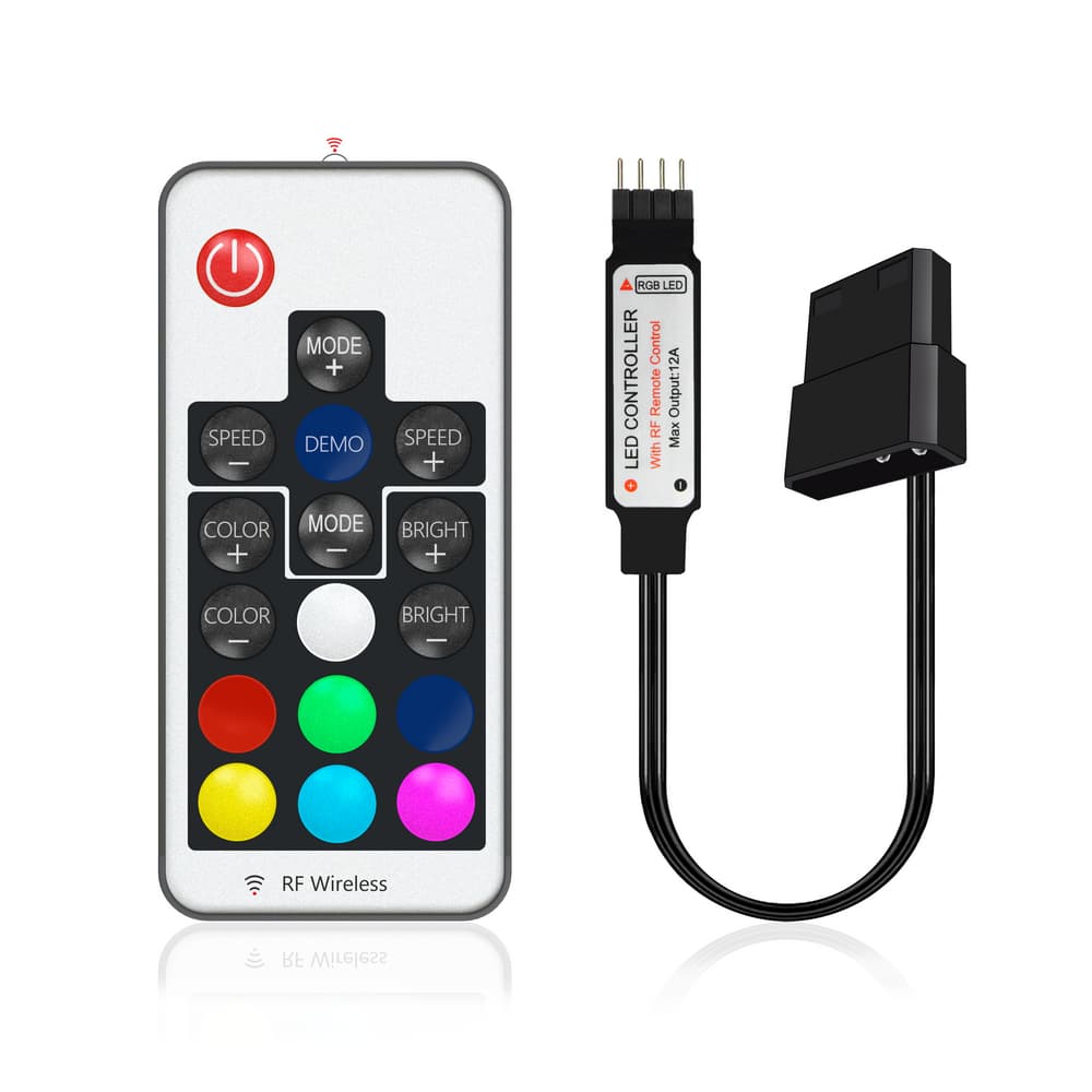 CONTROLADORA RGB 12V 4 PINOS PARA COMPUTADOR, CONECTOR MOLEX (FONTE), PARA COOLER FAN E FITA DE LED