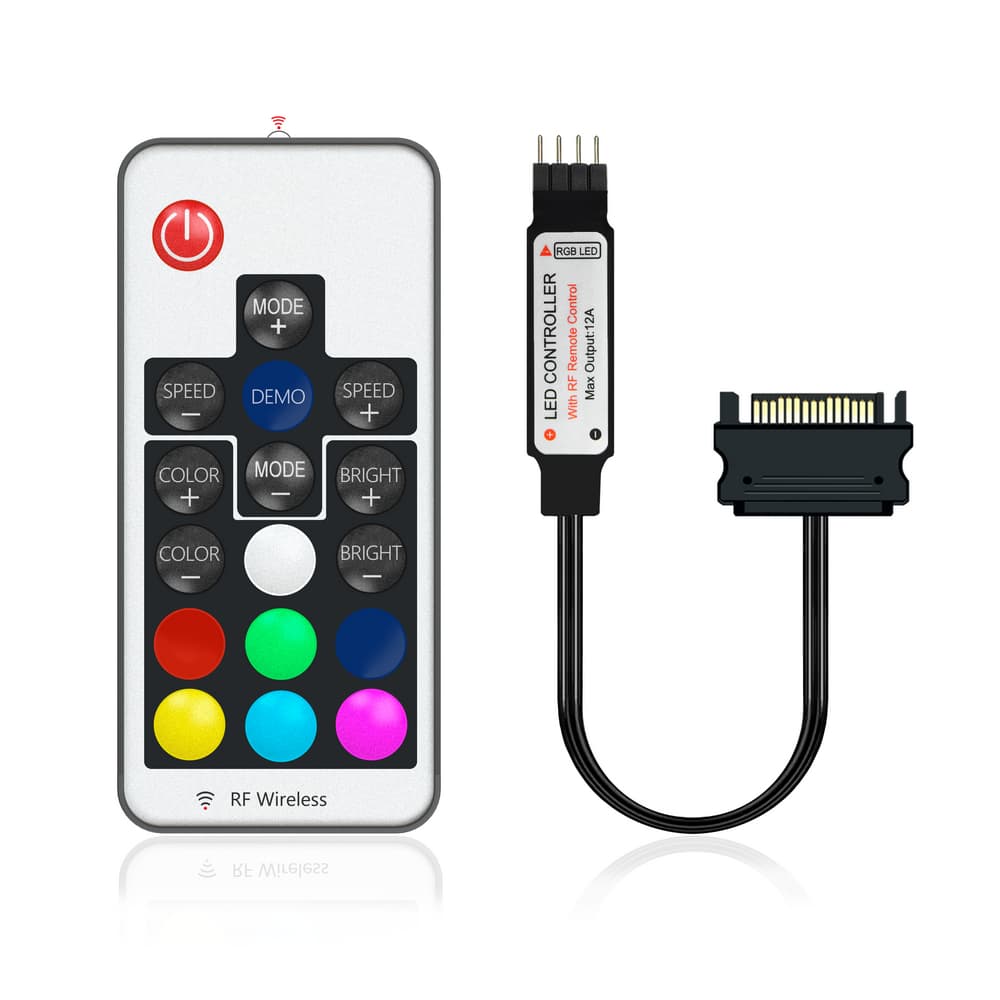 CONTROLADORA RGB 12V 4 PINOS PARA COMPUTADOR, CONECTOR MOLEX (SATA), PARA COOLER FAN E FITA DE LED