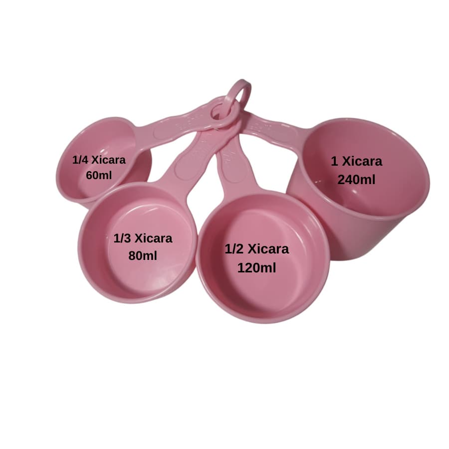 Jogo de Xícara Medidora Plástica c/4 peças (Rosa) - FigueirasFormas