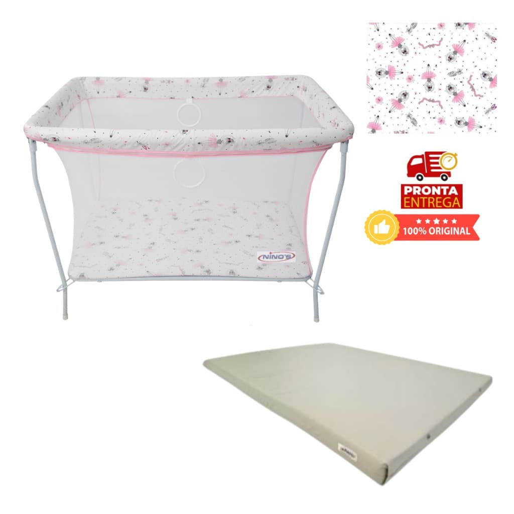 BERÇO CERCADO CHIQUEIRINHO COM COLCHÃO E MOSQUITEIRO NINOS