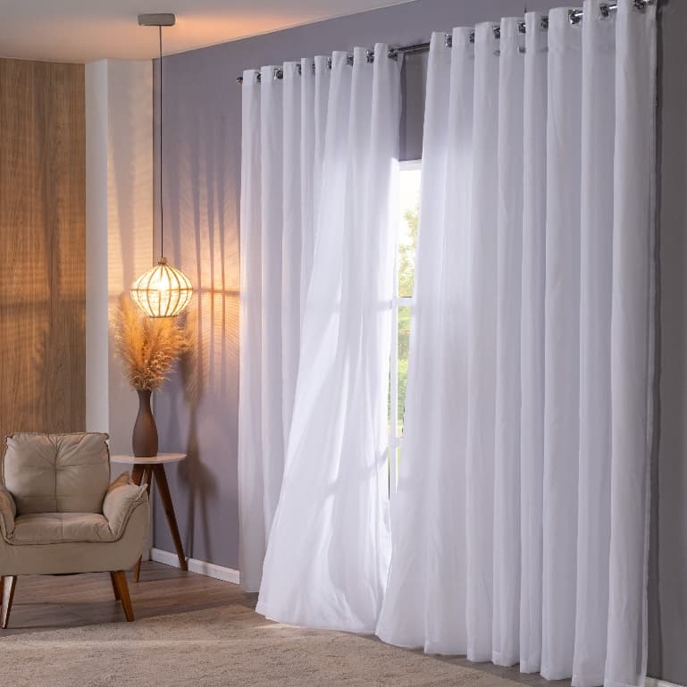 Cortina Voil com Forro Microfibra 4m x 2,70 Altura p/ Varão 2m Sala Quarto