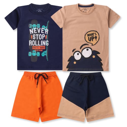 Kit 4 Peças 2 Camisetas + 2 Bermudas Conjunto Infantil Juvenil Masculino/Menino Verão Tam 1 ao 14