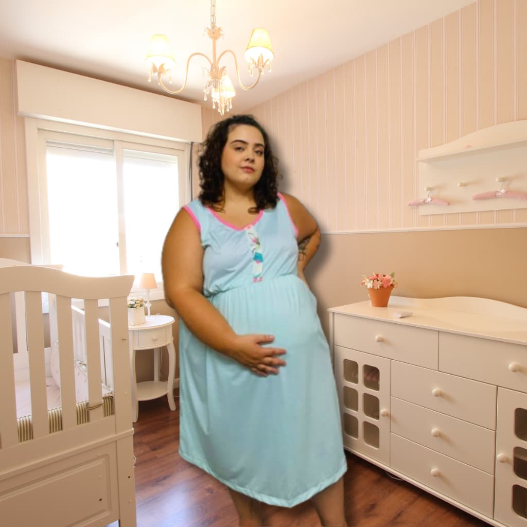 Camisola Gestante Plus Size Regata Senhora em Malha Botão