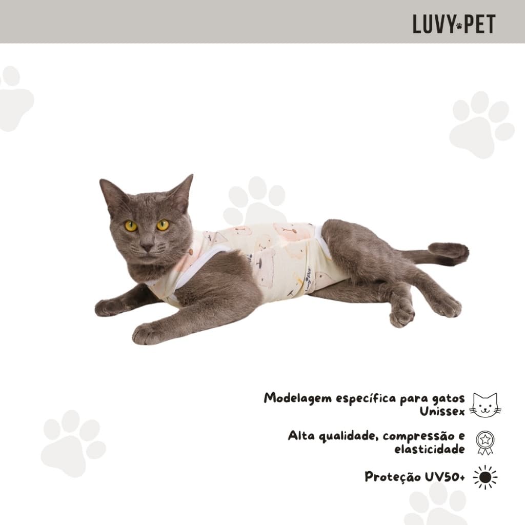 Roupa para Gato Pós Cirúrgica Castração Urso