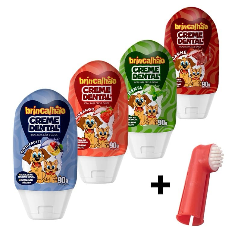 Kit Creme Dental e Dedeira Brincalhão para Cães e Gato 90g