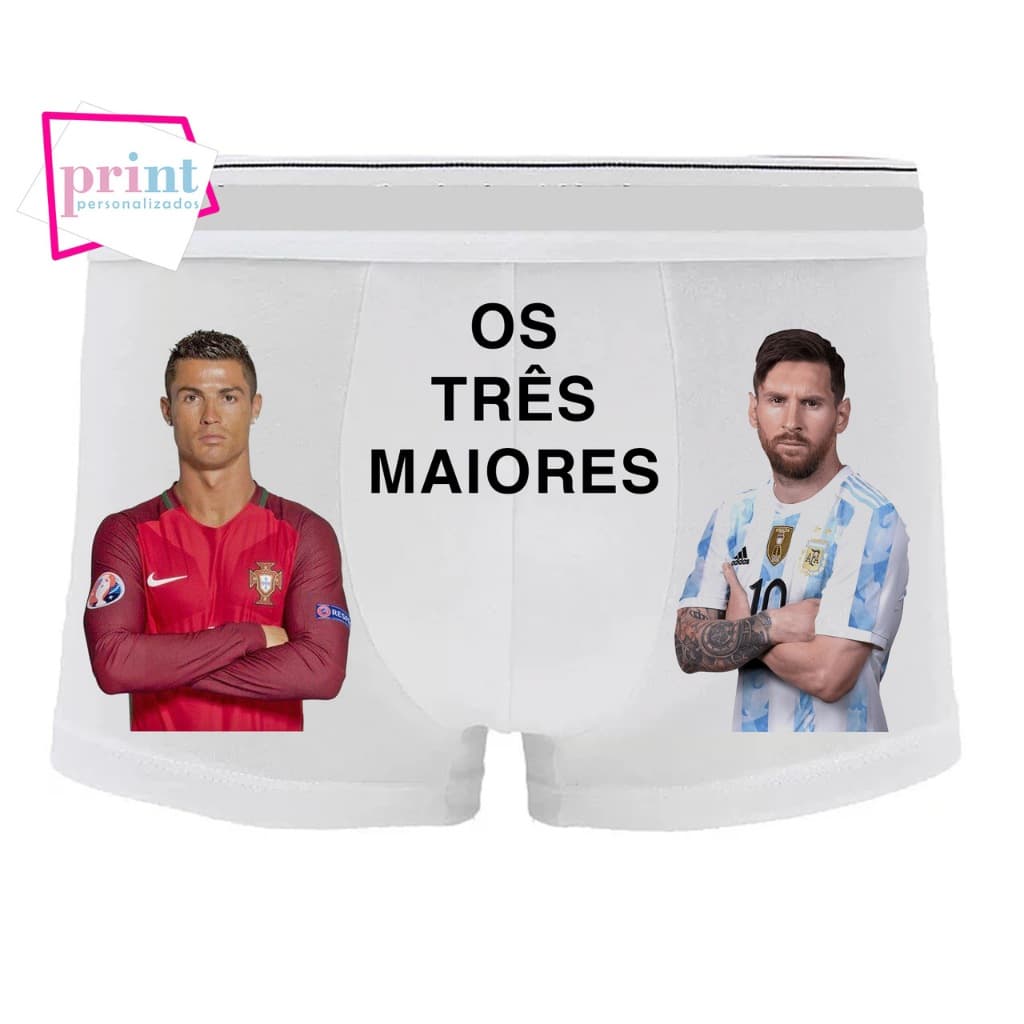 Cueca Personalizada com Foto -  Os Três Maiores e Mais Rápidos - Messi, Neymar e Cristiano Ronaldo