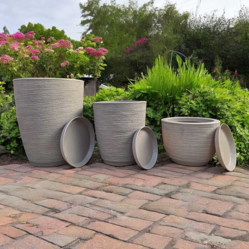 Kit 03 Vasos para Planta Flor Casa Jardim Varanda Coluna Bojo Escovada em Polietileno com prato coletor