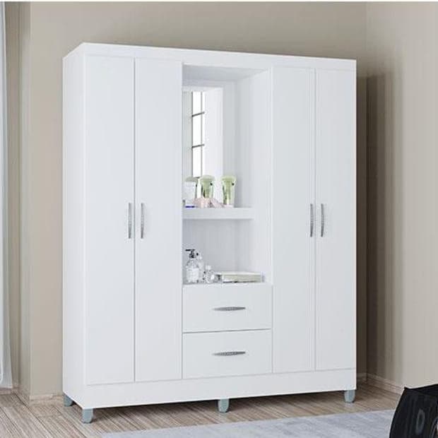 Guarda Roupa Solteiro Cordoba 4 Portas Branco Brilho - Poquema