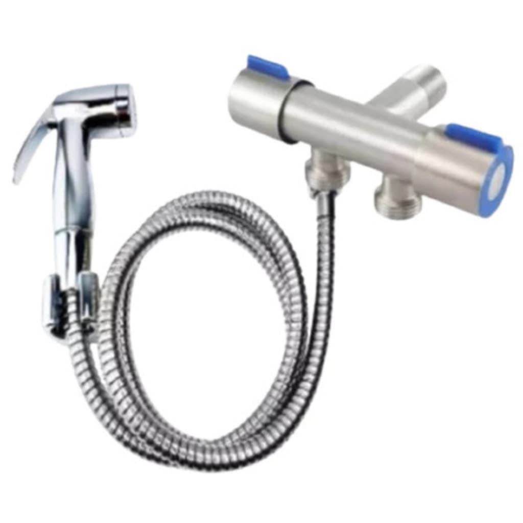 Ducha Higiênica Com Registro Duplo Saída De Água Cromado Aço Inox Flexível