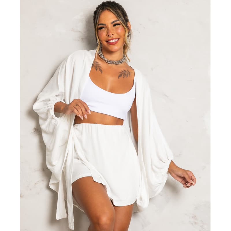 Conjunto Kimono + Short Saia Ano moda Chic elegante Feminino