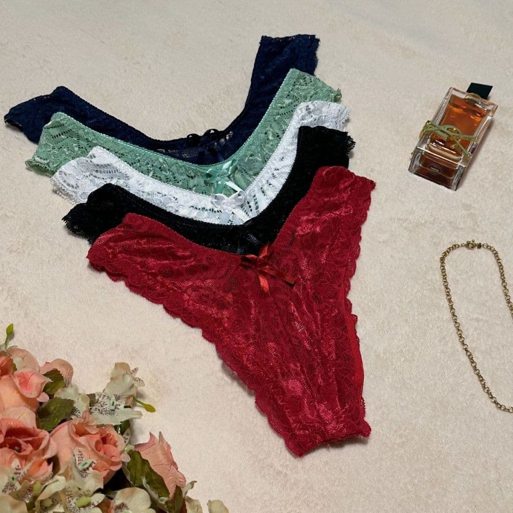 Kit 5 Calcinha Tanga Renda Conforto Lingerie Feminina Sensual Elástico