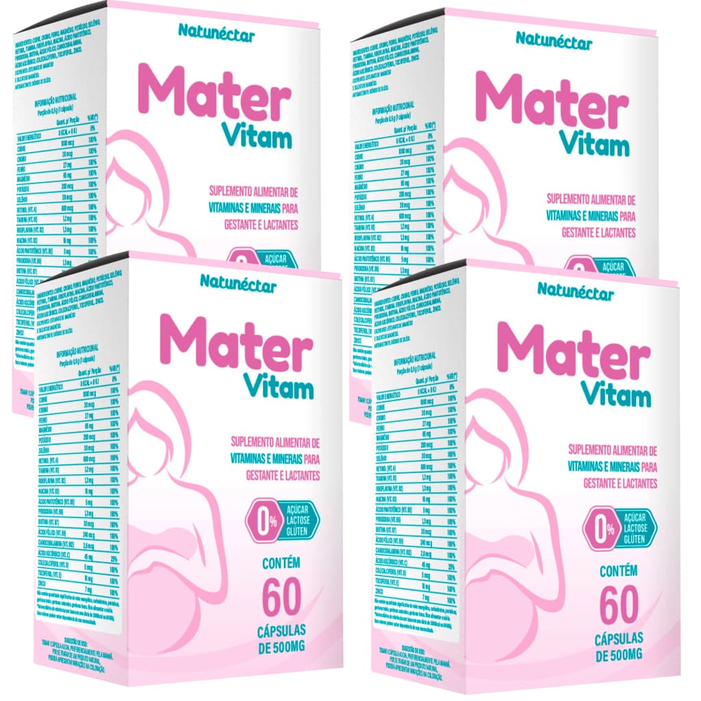 Combo 4 unidades MaterVitam 60 cápsulas - Total 240 cápsulas - Vitamina Gestantes Mamães Lactantes