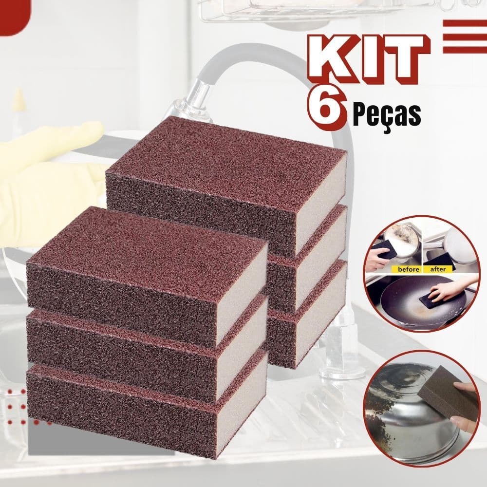 Kit 6 Esponjas Mágicas – Limpa Forno, Panelas Inox e Remove Ferrugem