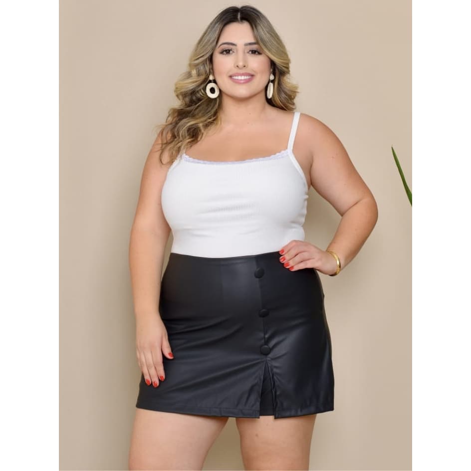 Short Saia de Couro Do P ao GG Com Botões Frontais Ziper