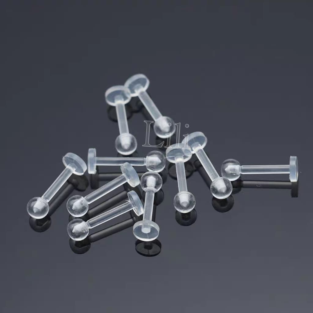 kit 24 Piercing Orelha Labret de Silicone Acrílico Transparente 8mm