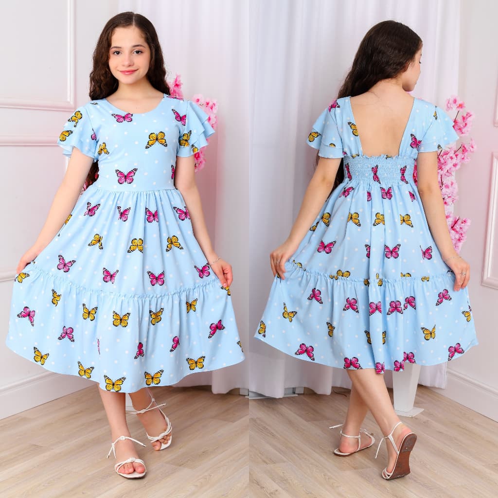 Vestido Infantil Juvenil com Manga Babado e Costa com lastex - Elegante e Confortável