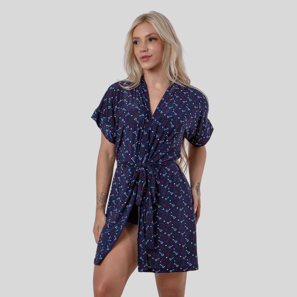 Robe de Liganete Estampado com Faixa Estampas Sortidas Moda Promoção Feminino